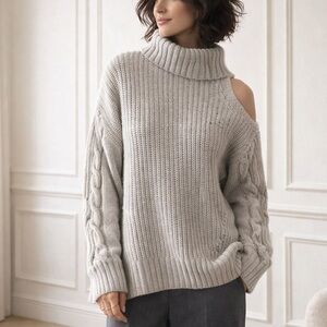 Jonathan Simkhai Aubrey Wool Blend Thick Knit Off the Shoulder Sweater